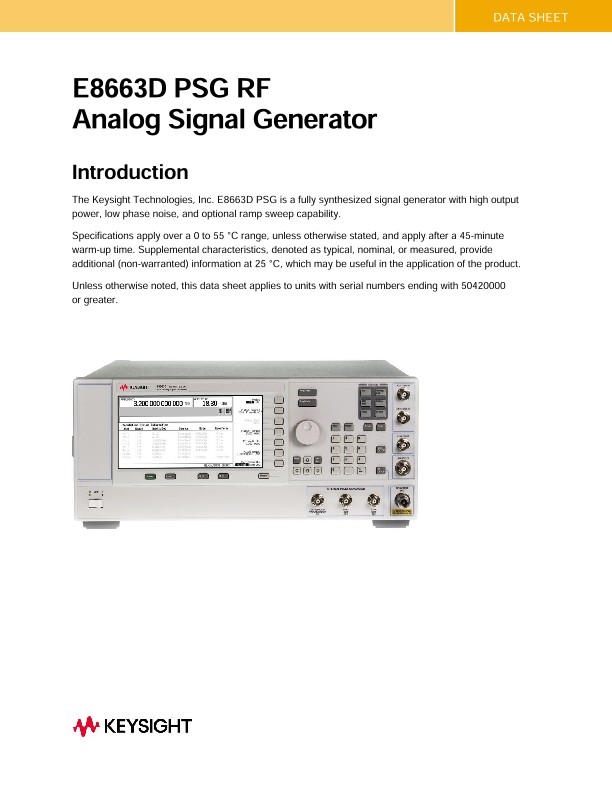 E8663D PSG RF Analog Signal Generator PDF Asset Page Keysight